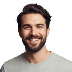 Fototapeta premium Smiling man with beard and stylish hair portrait confident and friendly expression transparent background