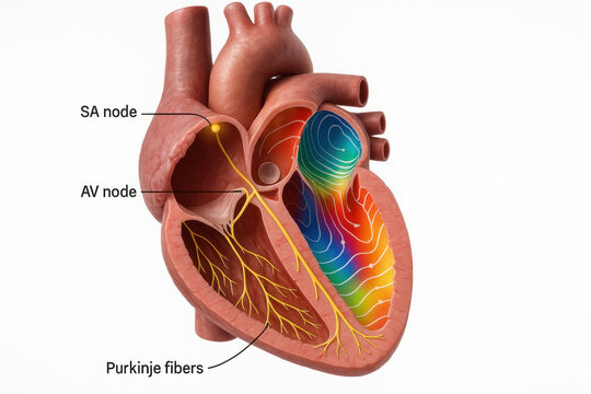 Human Heart Anatomy and Conduction System Illustration
