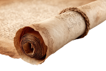 Aged parchment scroll, tightly rolled, with decorative details