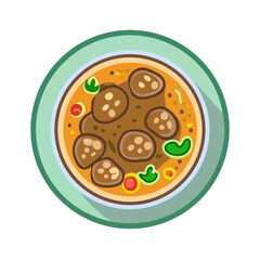Stylized vector illustration of meatball soup in bowl