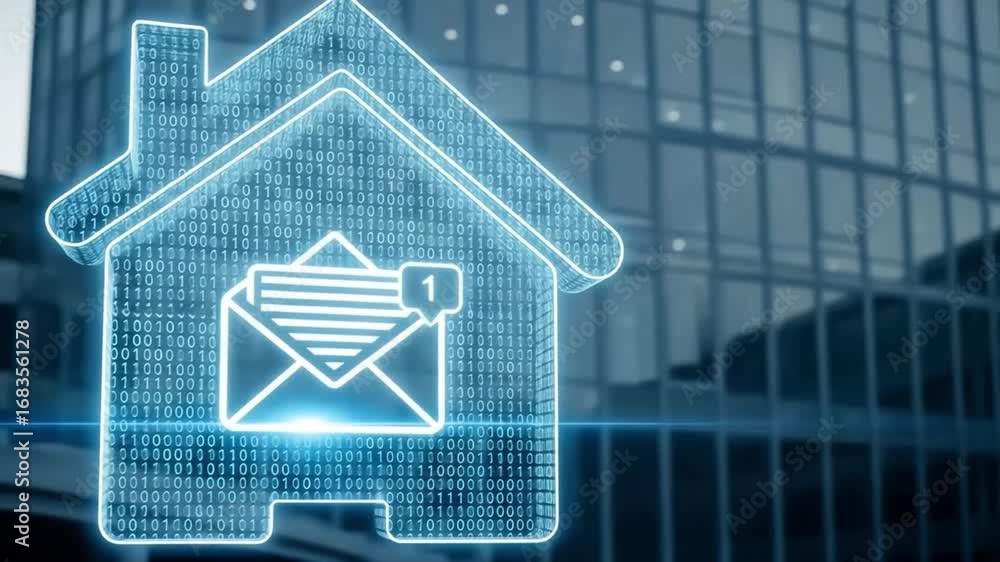 Aufkleber digital house icon with email notification home binary code