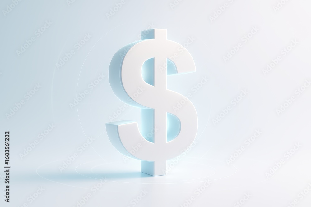 Poster dollar symbol: a gleaming dollar sign, rendered with a soft and inviting, illuminated in a bright, c