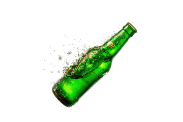 Green bottle exploding with liquid