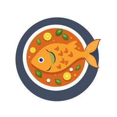 Stylized orange fish in bowl cartoon graphic design image