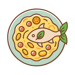Fish dish with garnishes on a light teal plate
