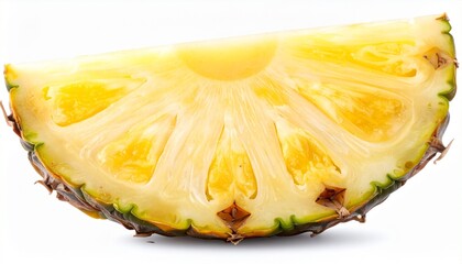 Juicy ripe pineapple slice with fibrous texture tropical sweet fruit organic healthy food isolated on white background
