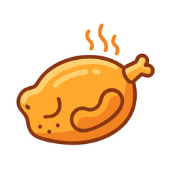 Cartoon Roasted Chicken Isolated on Black Background Illustration