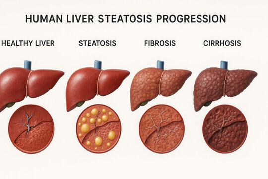 Human Liver Steatosis Progression Stages Illustration