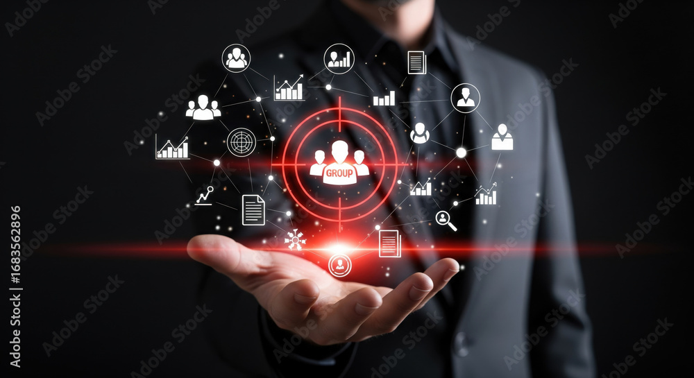 Fototapete a businessman technology network group connection digital icon communication data and innovation con