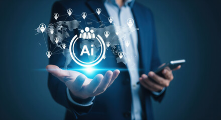 An artificial intelligence technology innovation digital transformation business global network data futuristic professional communication and connectivity concept