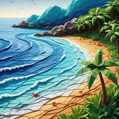 tropical beach with palm trees and sea