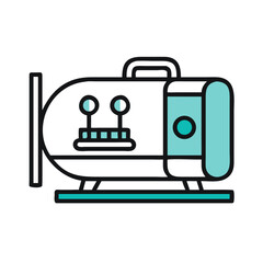 Stylized air compressor in flat design against black background