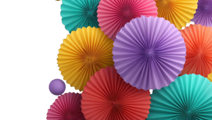 Colorful paper fans layered in a vibrant composition
