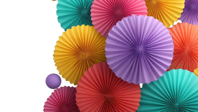 Colorful paper fans layered in a vibrant composition
