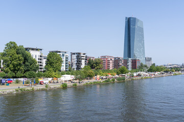 European Central Bank along the Main River in summer, Frankfurt am Main, Hesse, Germany