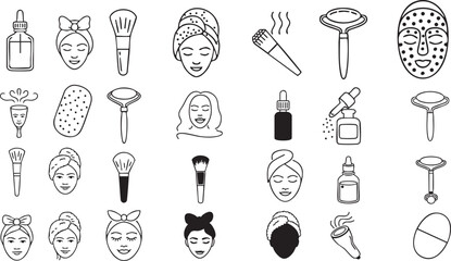 A collection of clean line art icons representing skincare and beauty treatments for a radiant complexion.