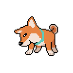 Pixel art a cute shiba inu dog vector in retro style