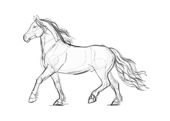 continuous line drawing of horse single line art