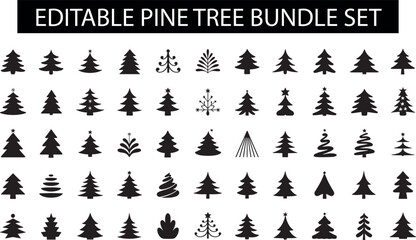 set silhouette of christmas tree, fir tree design vector isolated