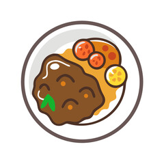 Stylized top-down illustration of curry dish on plate