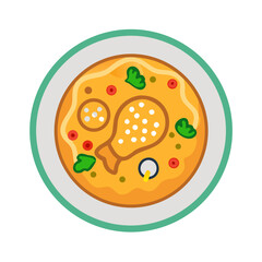 Stylized Chicken Soup Illustration in a Circular Bowl Design