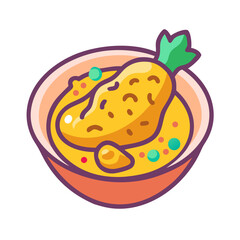 Bowl of curry with vegetable cartoon illustration