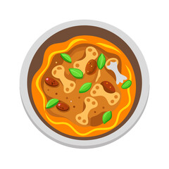 Flat lay cartoon style illustration of Thai boat noodle