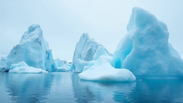Majestic iceberg formations floating in calm Arctic waters near Greenland