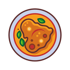 Overhead view of tasty curry dish in a bowl