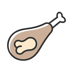 Stylized chicken leg illustration on black background, food concept