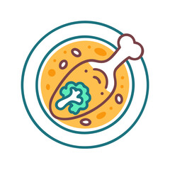 Abstract chicken leg in plate illustration with playful colors