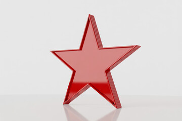 A single shiny red star trophy standing against a plain white background