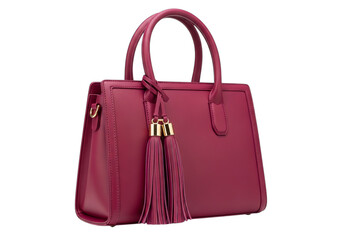 Naklejka premium Elegant deep pink leather tote handbag with tassel detail isolated on transparent background