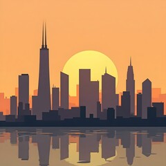 Obraz premium Stylized sunset skyline of San Francisco with reflections on the water 