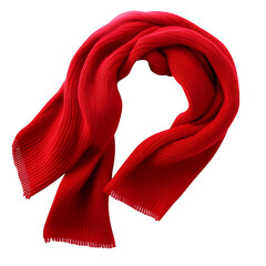 Solid red knitted scarf with long loose tassels product photo simple style front view warm light high resolution  isolated on transparent background (PNG)