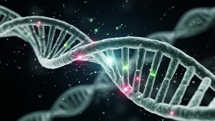 Abstract Genetic Code Visualization: A Molecular Journey Through the Depths of DNA Exploration with Glowing Light Points and Double Helix Animation - Powered by Adobe