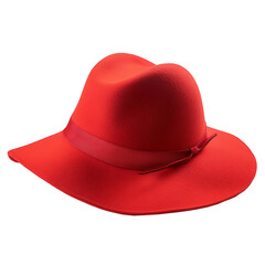 red fedora hat with black band isolated on transparent background (PNG)
