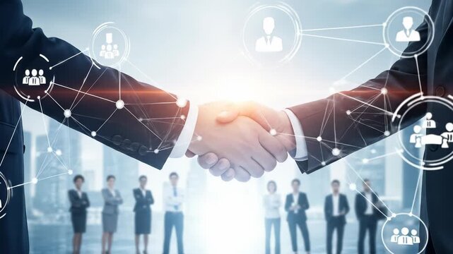 Business Handshake: Successful Partnership, Global Network & Teamwork Concept - Animated Graphics