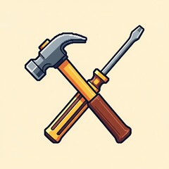 Cross-section illustration of a hammer and a screwdriver, representing tools and repair.
