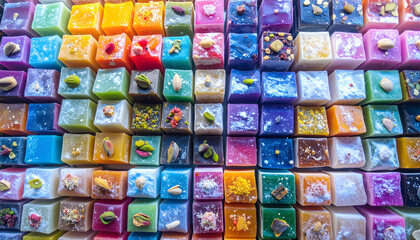 Fototapeta premium Colorful Assortment of Gourmet Turkish Delight Candies.