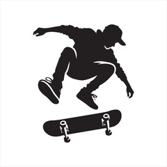 silhouette of a skateboarder jumping