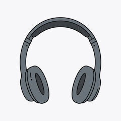 Gray OverEar Headphones with Black Outline and Padded Headband Design.