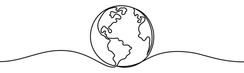 Earth planet sign. Symbol of global ecology, sustainability, environment protection and green future, vector illustration in continuous line style