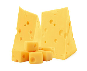 Fresh cheese isolated on white, set of pieces