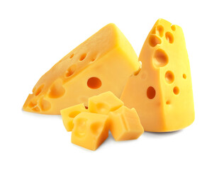Fresh cheese isolated on white, set of pieces