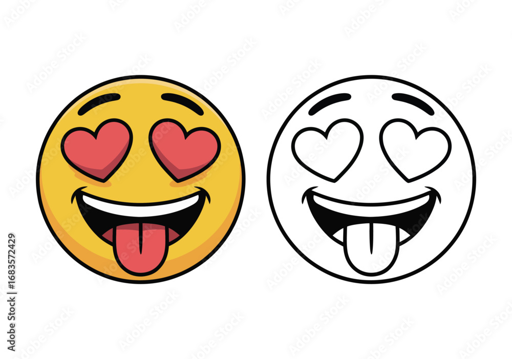 Aufkleber heart eyes emoji vector art illustration displaying a smiling face with heart-shaped eyes and tongue