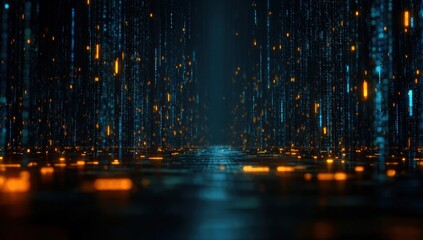 Digital corridor with glowing streams