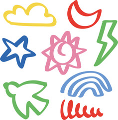 Cute Hand-Drawn simple sky Elements – Colorful Doodle Collection