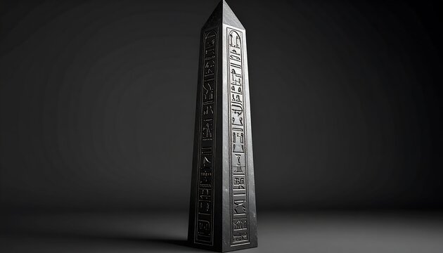 Standing Ancient Obelisk with Hieroglyphs in Dark Studio