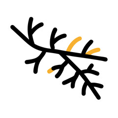 Vector art of stylized black tree branch with yellow accents, a modern and artistic design element for natureinspired projects
